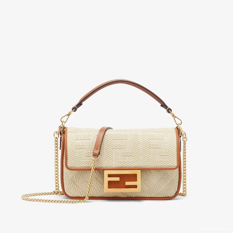 Cheap FF Bag Fendi Motif In Beige Baguette Straw Mini 0817